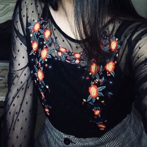 🥀 PEN+PAPER🥀 Sheer black floral embroidered top